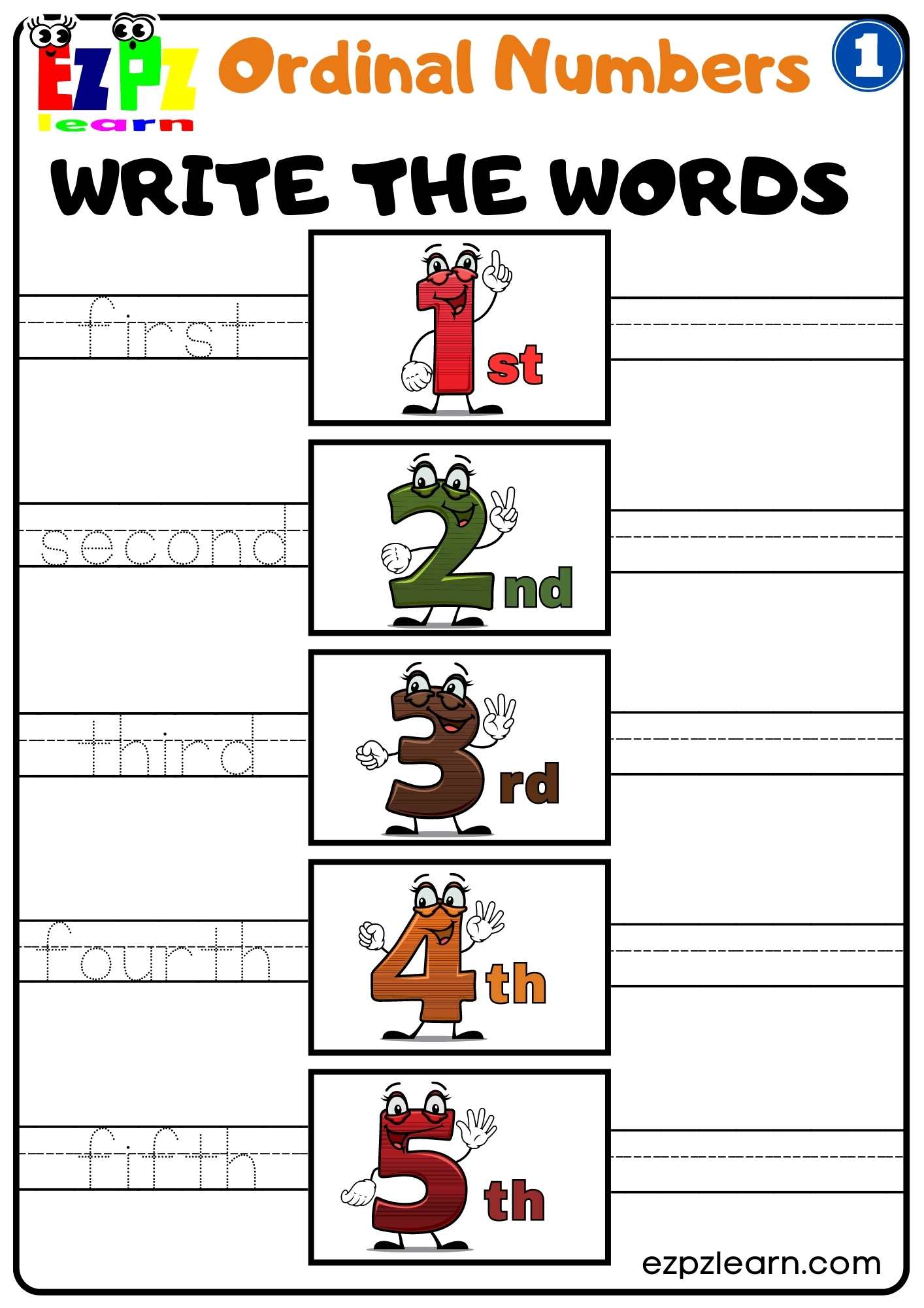 Ordinal Numbers Write The Words 1 Ezpzlearn